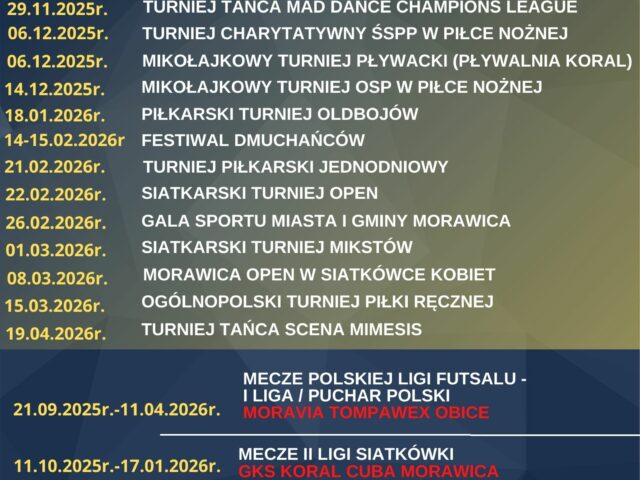 KALENDARZ WYDARZEŃ SPORTOWYCH w Hali Sportowej ,,Bilcza”