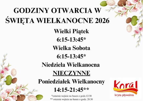 Godziny otwarcia pływalni w Święta Wielkanocne