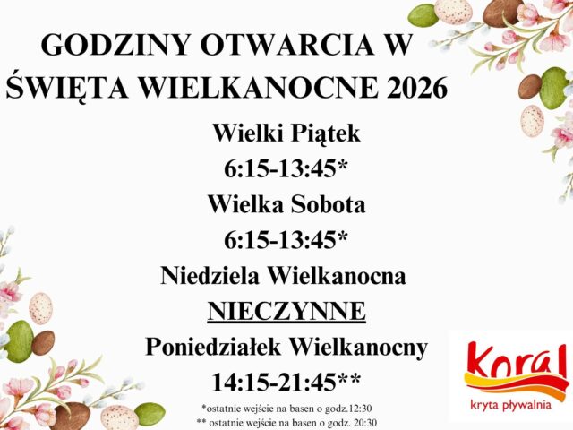 Godziny otwarcia pływalni w Święta Wielkanocne