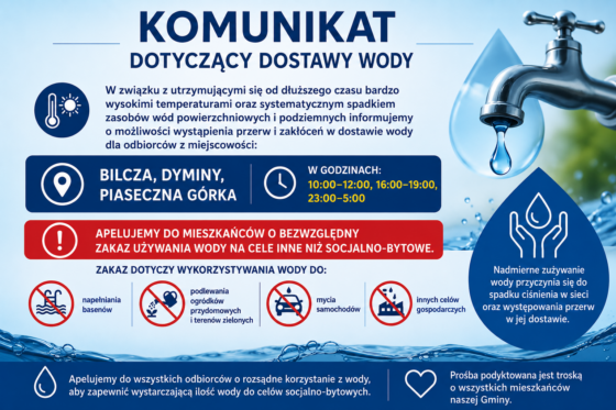 Komunikat dotyczący możliwych przerw w dostawie wody