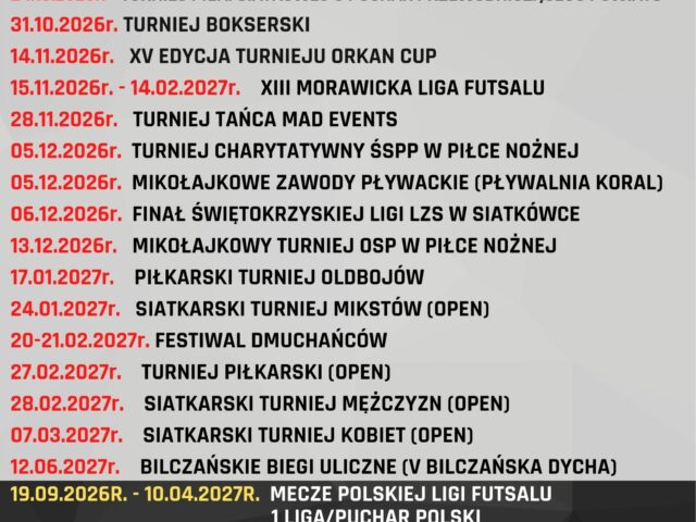 Kalendarz Wydarzeń Sportowych w Hali Sportowej „Bilcza” sezon 2026/2027